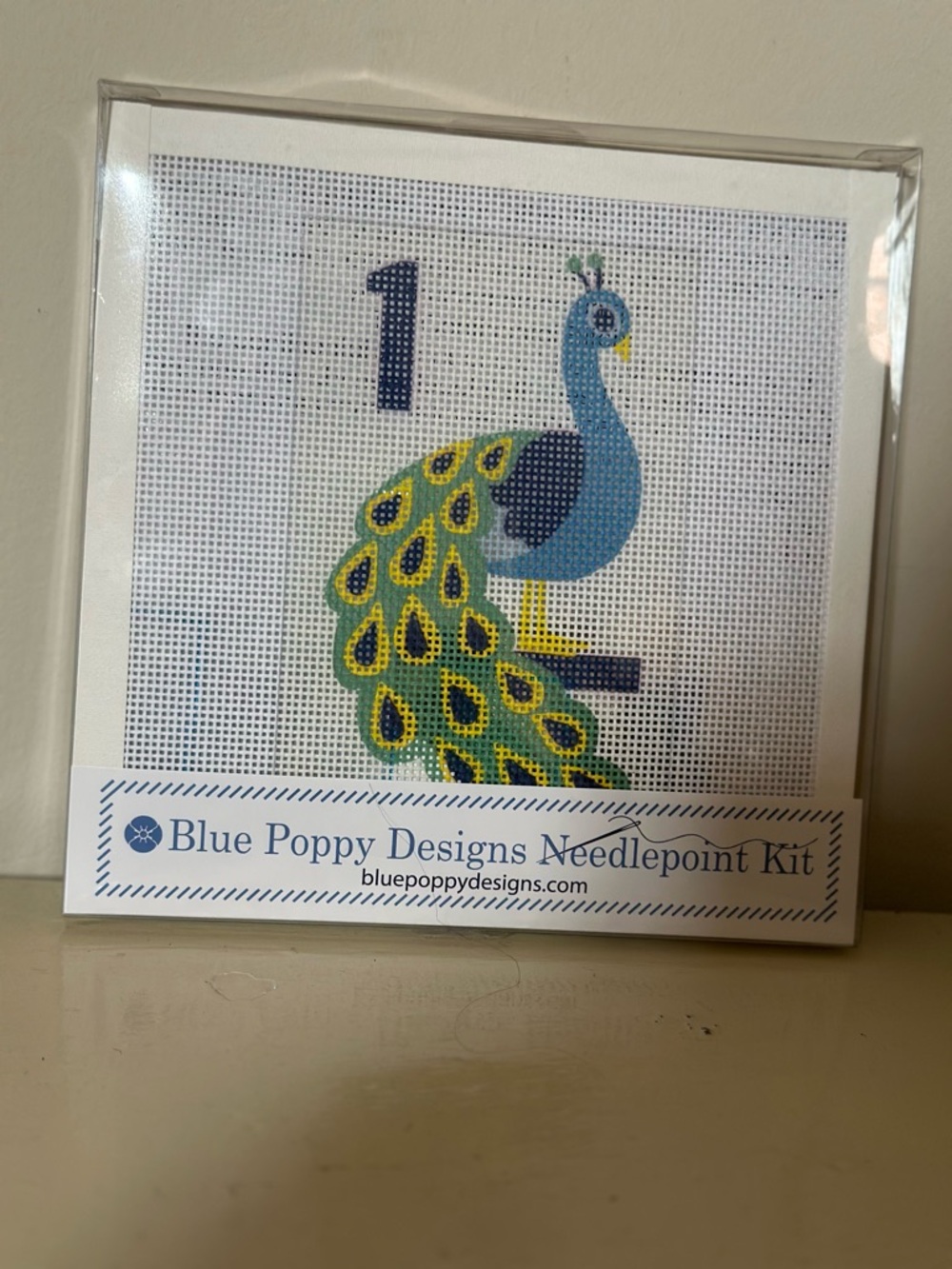 Blue Poppy Designs Mahjong Bird Bam Peacock Needlepoint Kit Blue, Green, Yellow